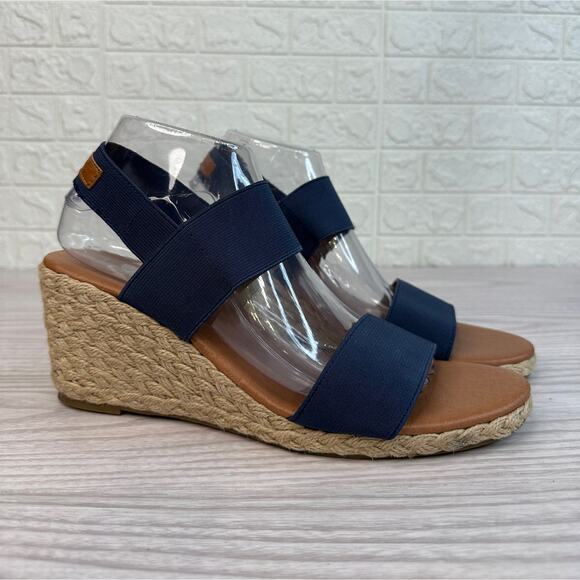 Tommy Bahama Slingback Espadrille Wedge Sandal Sz 9.5 Navy Slip On Elastic Strap - Picture 2 of 11